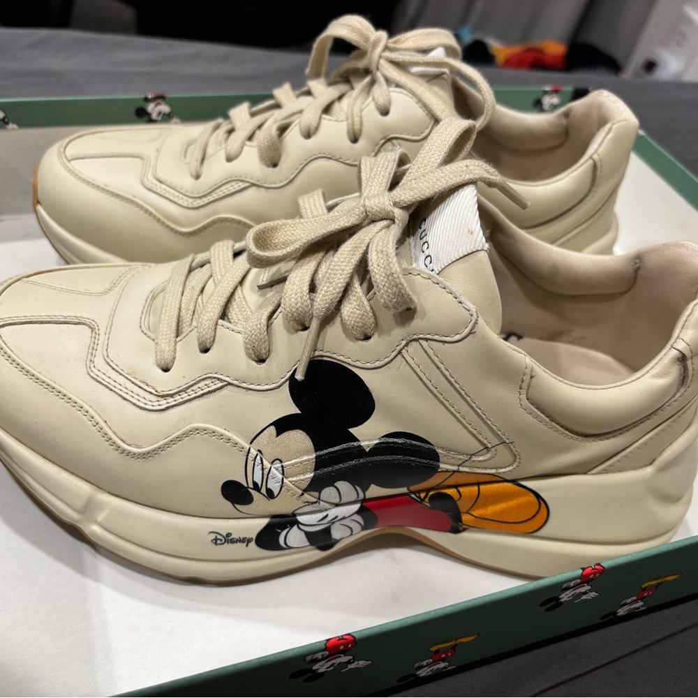 Disney Gucci Beige Sneakers with Mickey Mouse Graphic